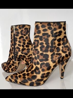 Leopard Print Pointed Toe Ankle Boots - Women's Brown